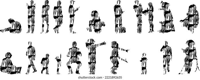 Vector silhouettes, Outline silhouettes of people, Contour drawing, people silhouette, Icon Set Isolated, Silhouette of sitting people, Architectural set	