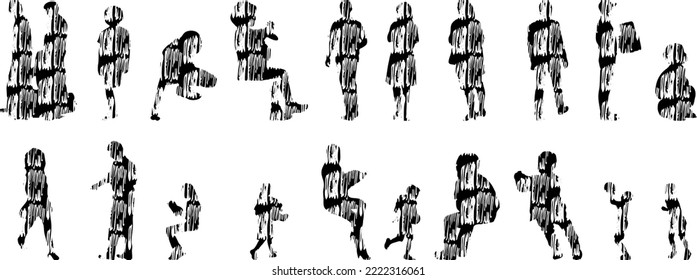 Vector silhouettes, Outline silhouettes of people, Contour drawing, people silhouette, Icon Set Isolated, Silhouette of sitting people, Architectural set	