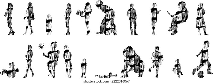 Vector silhouettes, Outline silhouettes of people, Contour drawing, people silhouette, Icon Set Isolated, Silhouette of sitting people, Architectural set	