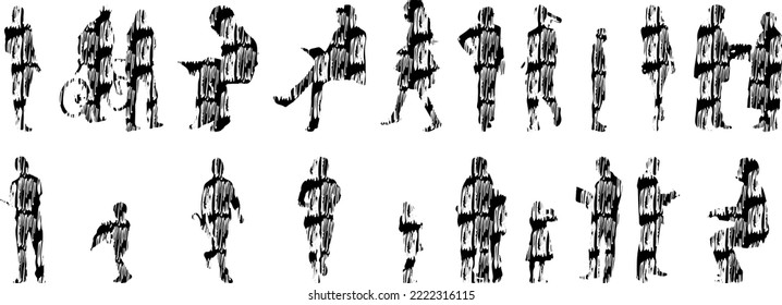 Vector silhouettes, Outline silhouettes of people, Contour drawing, people silhouette, Icon Set Isolated, Silhouette of sitting people, Architectural set	