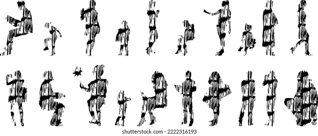 Vector silhouettes, Outline silhouettes of people, Contour drawing, people silhouette, Icon Set Isolated, Silhouette of sitting people, Architectural set	