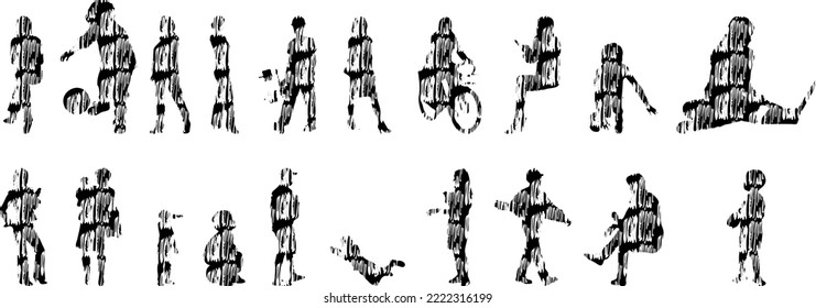 Vector silhouettes, Outline silhouettes of people, Contour drawing, people silhouette, Icon Set Isolated, Silhouette of sitting people, Architectural set	