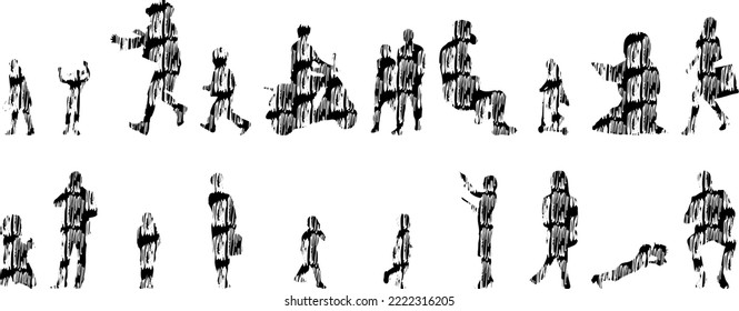 Vector silhouettes, Outline silhouettes of people, Contour drawing, people silhouette, Icon Set Isolated, Silhouette of sitting people, Architectural set	