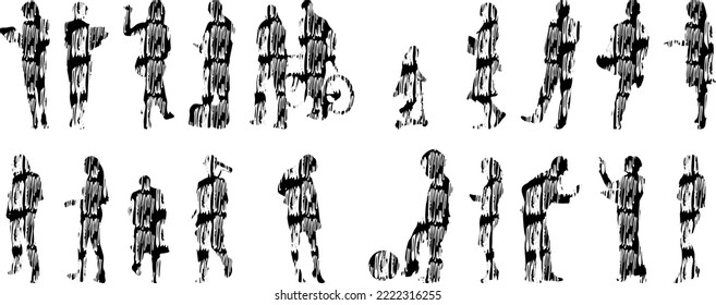 Vector silhouettes, Outline silhouettes of people, Contour drawing, people silhouette, Icon Set Isolated, Silhouette of sitting people, Architectural set	