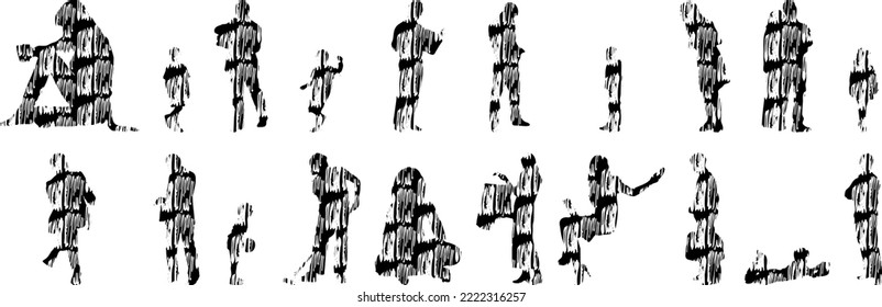 Vector silhouettes, Outline silhouettes of people, Contour drawing, people silhouette, Icon Set Isolated, Silhouette of sitting people, Architectural set	