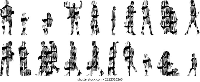 Vector silhouettes, Outline silhouettes of people, Contour drawing, people silhouette, Icon Set Isolated, Silhouette of sitting people, Architectural set	