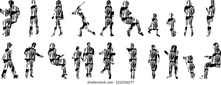 Vector silhouettes, Outline silhouettes of people, Contour drawing, people silhouette, Icon Set Isolated, Silhouette of sitting people, Architectural set	