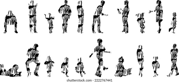 Vector silhouettes, Outline silhouettes of people, Contour drawing, people silhouette, Icon Set Isolated, Silhouette of sitting people, Architectural set	
