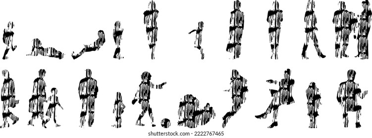 Vector silhouettes, Outline silhouettes of people, Contour drawing, people silhouette, Icon Set Isolated, Silhouette of sitting people, Architectural set	
