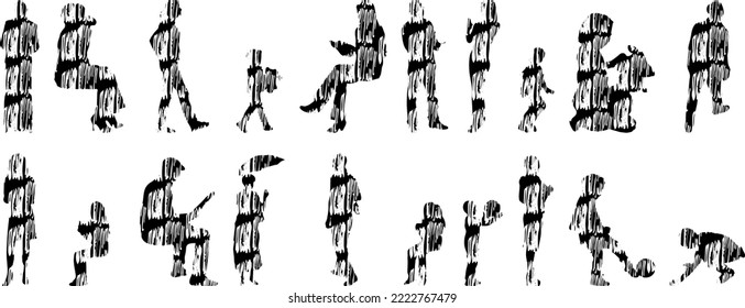 Vector silhouettes, Outline silhouettes of people, Contour drawing, people silhouette, Icon Set Isolated, Silhouette of sitting people, Architectural set	
