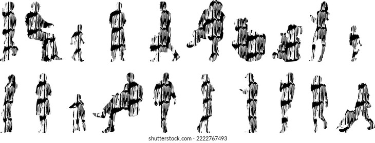 Vector silhouettes, Outline silhouettes of people, Contour drawing, people silhouette, Icon Set Isolated, Silhouette of sitting people, Architectural set	
