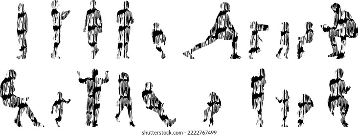 Vector silhouettes, Outline silhouettes of people, Contour drawing, people silhouette, Icon Set Isolated, Silhouette of sitting people, Architectural set	
