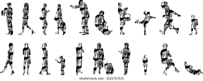 Vector silhouettes, Outline silhouettes of people, Contour drawing, people silhouette, Icon Set Isolated, Silhouette of sitting people, Architectural set	
