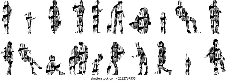 Vector silhouettes, Outline silhouettes of people, Contour drawing, people silhouette, Icon Set Isolated, Silhouette of sitting people, Architectural set	
