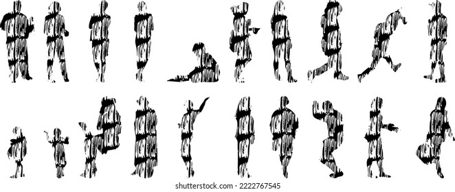 Siluetas vectoriales, Siluetas de contorno de personas, Dibujo de contorno, silueta de personas, Conjunto de iconos aislados, Silueta de personas sentadas, Conjunto arquitectónico	
