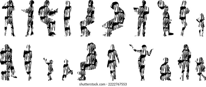 Vector silhouettes, Outline silhouettes of people, Contour drawing, people silhouette, Icon Set Isolated, Silhouette of sitting people, Architectural set	
