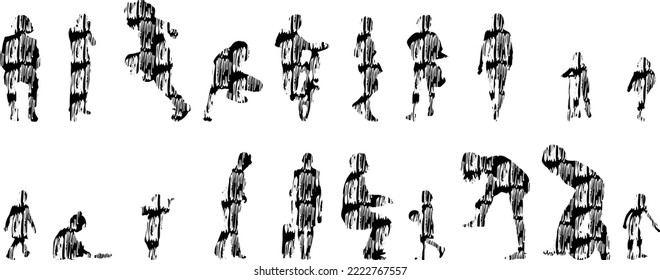 Vector silhouettes, Outline silhouettes of people, Contour drawing, people silhouette, Icon Set Isolated, Silhouette of sitting people, Architectural set	
