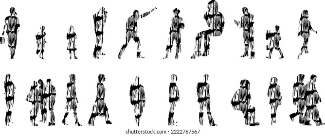 Vector silhouettes, Outline silhouettes of people, Contour drawing, people silhouette, Icon Set Isolated, Silhouette of sitting people, Architectural set	
