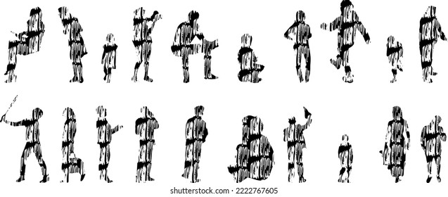 Vector silhouettes, Outline silhouettes of people, Contour drawing, people silhouette, Icon Set Isolated, Silhouette of sitting people, Architectural set	

