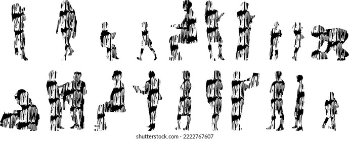 Vector silhouettes, Outline silhouettes of people, Contour drawing, people silhouette, Icon Set Isolated, Silhouette of sitting people, Architectural set	
