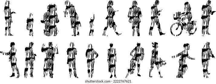 Vector silhouettes, Outline silhouettes of people, Contour drawing, people silhouette, Icon Set Isolated, Silhouette of sitting people, Architectural set	
