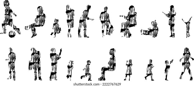 Vector silhouettes, Outline silhouettes of people, Contour drawing, people silhouette, Icon Set Isolated, Silhouette of sitting people, Architectural set	
