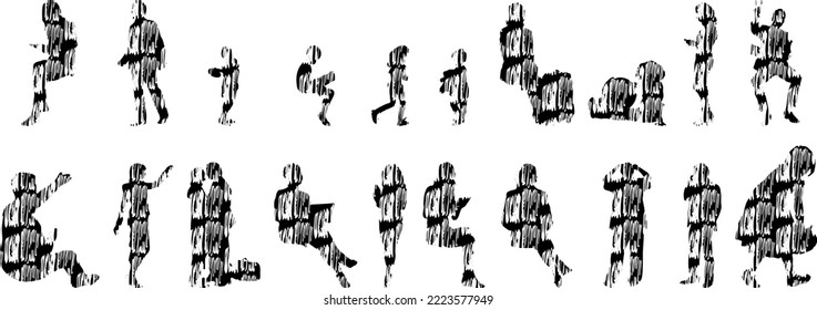 Vector silhouettes, Outline silhouettes of people, Contour drawing, people silhouette, Icon Set Isolated, Silhouette of sitting people, Architectural set	
