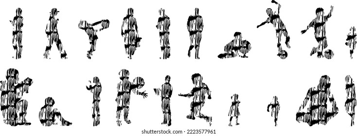 Vector silhouettes, Outline silhouettes of people, Contour drawing, people silhouette, Icon Set Isolated, Silhouette of sitting people, Architectural set	
