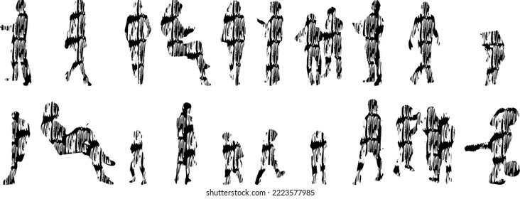 Vector silhouettes, Outline silhouettes of people, Contour drawing, people silhouette, Icon Set Isolated, Silhouette of sitting people, Architectural set	
