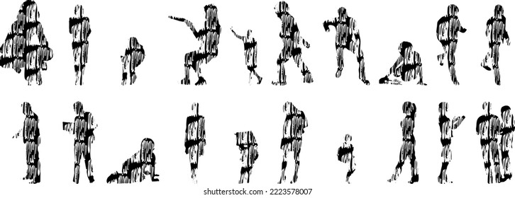 Vector silhouettes, Outline silhouettes of people, Contour drawing, people silhouette, Icon Set Isolated, Silhouette of sitting people, Architectural set	
