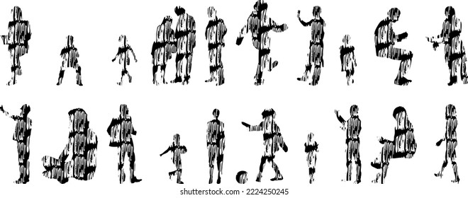 Vector silhouettes, Outline silhouettes of people, Contour drawing, people silhouette, Icon Set Isolated, Silhouette of sitting people, Architectural set	
