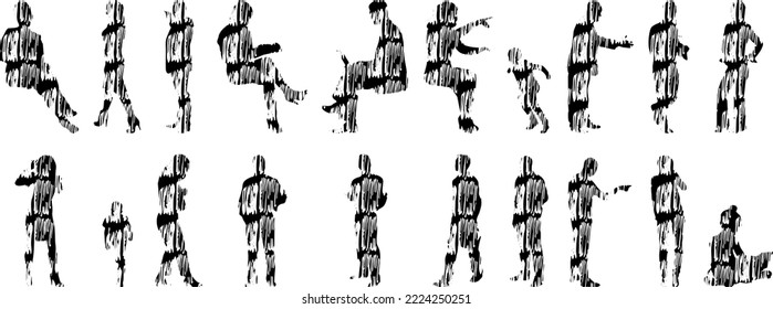 Vector silhouettes, Outline silhouettes of people, Contour drawing, people silhouette, Icon Set Isolated, Silhouette of sitting people, Architectural set	
