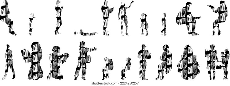 Vector silhouettes, Outline silhouettes of people, Contour drawing, people silhouette, Icon Set Isolated, Silhouette of sitting people, Architectural set	
