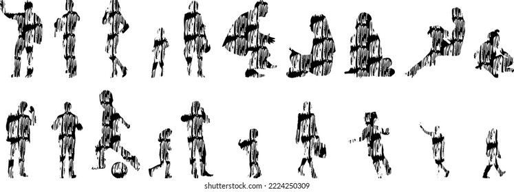 Vector silhouettes, Outline silhouettes of people, Contour drawing, people silhouette, Icon Set Isolated, Silhouette of sitting people, Architectural set	
