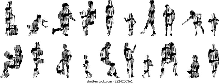 Vector silhouettes, Outline silhouettes of people, Contour drawing, people silhouette, Icon Set Isolated, Silhouette of sitting people, Architectural set	
