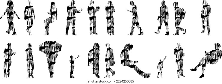 Vector silhouettes, Outline silhouettes of people, Contour drawing, people silhouette, Icon Set Isolated, Silhouette of sitting people, Architectural set	

