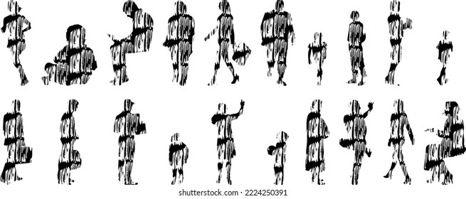 Vector silhouettes, Outline silhouettes of people, Contour drawing, people silhouette, Icon Set Isolated, Silhouette of sitting people, Architectural set	
