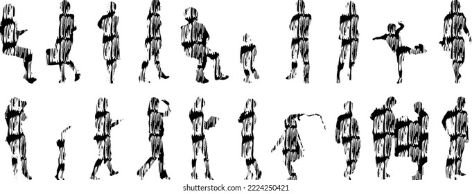 Vector silhouettes, Outline silhouettes of people, Contour drawing, people silhouette, Icon Set Isolated, Silhouette of sitting people, Architectural set	
