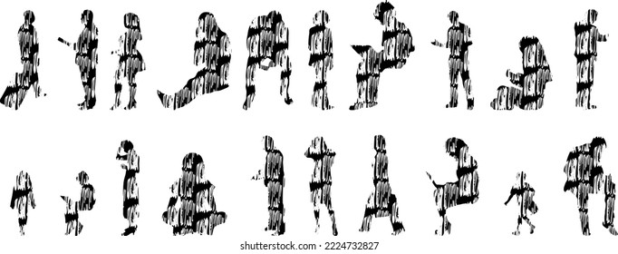 Vector silhouettes, Outline silhouettes of people, Contour drawing, people silhouette, Icon Set Isolated, Silhouette of sitting people, Architectural set	