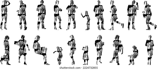 Vector silhouettes, Outline silhouettes of people, Contour drawing, people silhouette, Icon Set Isolated, Silhouette of sitting people, Architectural set	