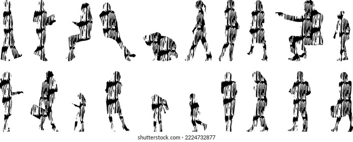 Vector silhouettes, Outline silhouettes of people, Contour drawing, people silhouette, Icon Set Isolated, Silhouette of sitting people, Architectural set	