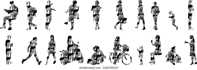 Vector silhouettes, Outline silhouettes of people, Contour drawing, people silhouette, Icon Set Isolated, Silhouette of sitting people, Architectural set	