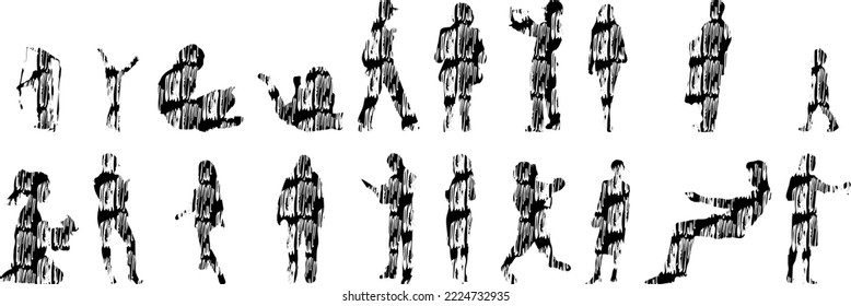 Vector silhouettes, Outline silhouettes of people, Contour drawing, people silhouette, Icon Set Isolated, Silhouette of sitting people, Architectural set	
