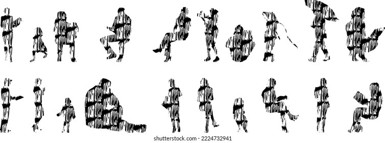 Vector silhouettes, Outline silhouettes of people, Contour drawing, people silhouette, Icon Set Isolated, Silhouette of sitting people, Architectural set	