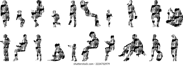 Vector silhouettes, Outline silhouettes of people, Contour drawing, people silhouette, Icon Set Isolated, Silhouette of sitting people, Architectural set	