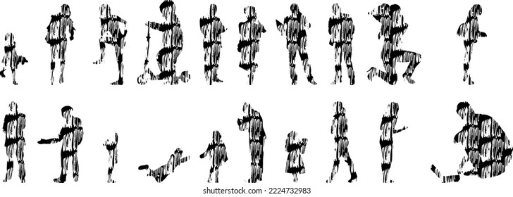 Vector silhouettes, Outline silhouettes of people, Contour drawing, people silhouette, Icon Set Isolated, Silhouette of sitting people, Architectural set	