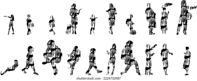 Vector silhouettes, Outline silhouettes of people, Contour drawing, people silhouette, Icon Set Isolated, Silhouette of sitting people, Architectural set	