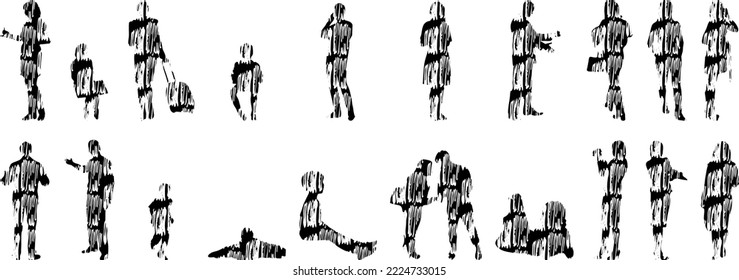 Vector silhouettes, Outline silhouettes of people, Contour drawing, people silhouette, Icon Set Isolated, Silhouette of sitting people, Architectural set	