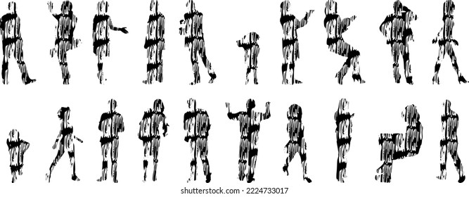 Vector silhouettes, Outline silhouettes of people, Contour drawing, people silhouette, Icon Set Isolated, Silhouette of sitting people, Architectural set	