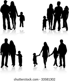 Vector silhouettes of parents with children